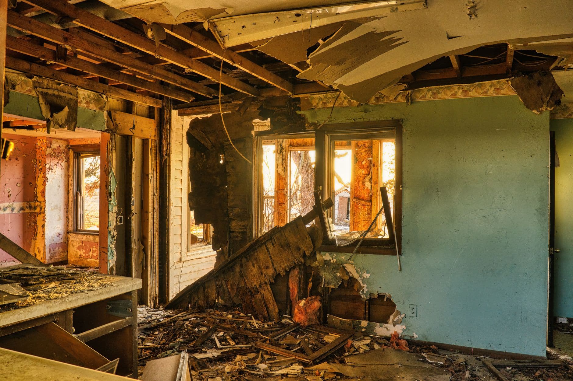Water damage visible on a home floor, one of the warning signs of a slab leak in Houston